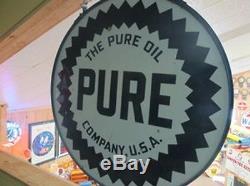 Vintage Pure Motor Oil Sign with Original Ring 42 Round
