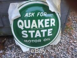 Vintage Quaker State Motor Oil Convex Button Sign 24 Antique Gas Station 9764