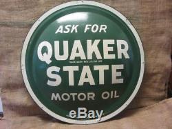 Vintage Quaker State Motor Oil Domed Sign 24 Antique Gas Station 9764