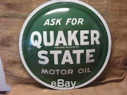 Vintage Quaker State Motor Oil Domed Sign 24 Antique Gas Station 9825