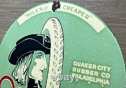 Vintage Quaker Tires Porcelain Sign Gas Station Pump Motor Oil Service