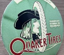 Vintage Quaker Tires Porcelain Sign Gasoline Service Station Pump Plate