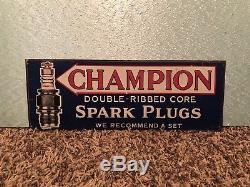 Vintage RARE Champion Spark Plugs Dealer Embossed Tin Sign Gas Oil 15 X 5 1/2