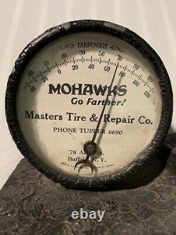 Vintage RARE Mohawk Tire Auto Repair Ink Well Gas Oil Sign Thermometer Buffalo