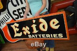 Vintage REAL Exide batteries gas oil tin sign Service Station Garage Advertising