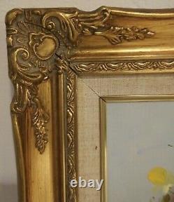 Vintage ROBERT COX Canvas Painting Floral Still Life In Gold Gilded Frame
