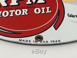 Vintage RPM Motor Oil Donald Duck Advertising Porcelain Metal Sign Dated 1940