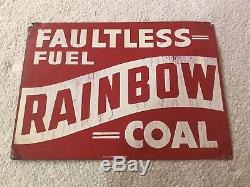 Vintage Rainbow Coal Sign Gas Oil Metal Tin Sign Faultless Fuel Des Moines Iowa