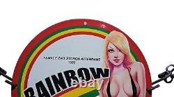 Vintage Rainbow Gasoline Porcelain Bikini Babe Pinup Oil Gas Service Pump Sign