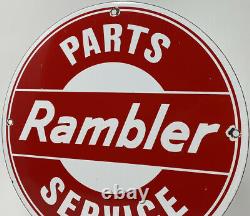 Vintage Rambler Partsn & Service Porcelain Dealership Sign Gas Station Pump Oil