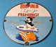 Vintage Rapala Fishing Lures Ad Sign Chilly Willy Porcelain Gas Pump Sign