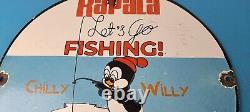 Vintage Rapala Fishing Lures Ad Sign Chilly Willy Porcelain Gas Pump Sign