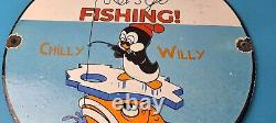 Vintage Rapala Fishing Lures Ad Sign Chilly Willy Porcelain Gas Pump Sign