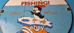 Vintage Rapala Fishing Lures Ad Sign Chilly Willy Porcelain Gas Pump Sign