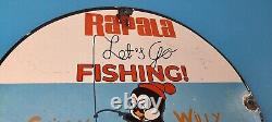 Vintage Rapala Fishing Lures Ad Sign Chilly Willy Porcelain Gas Pump Sign