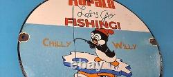 Vintage Rapala Fishing Lures Ad Sign Chilly Willy Porcelain Gas Pump Sign