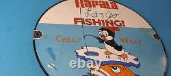 Vintage Rapala Fishing Lures Ad Sign Chilly Willy Porcelain Gas Pump Sign