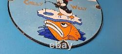 Vintage Rapala Fishing Lures Ad Sign Chilly Willy Porcelain Gas Pump Sign