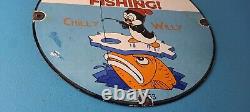 Vintage Rapala Fishing Lures Ad Sign Chilly Willy Porcelain Gas Pump Sign
