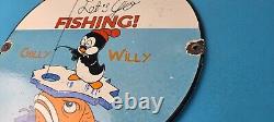 Vintage Rapala Fishing Lures Ad Sign Chilly Willy Porcelain Gas Pump Sign