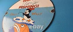 Vintage Rapala Fishing Lures Ad Sign Chilly Willy Porcelain Gas Pump Sign