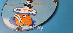 Vintage Rapala Fishing Lures Ad Sign Chilly Willy Porcelain Gas Pump Sign