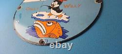 Vintage Rapala Fishing Lures Ad Sign Chilly Willy Porcelain Gas Pump Sign