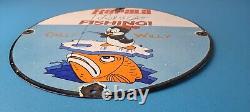 Vintage Rapala Fishing Lures Ad Sign Chilly Willy Porcelain Gas Pump Sign