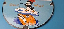 Vintage Rapala Fishing Lures Ad Sign Chilly Willy Porcelain Gas Pump Sign