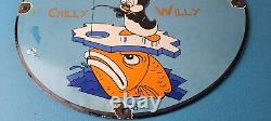 Vintage Rapala Fishing Lures Ad Sign Chilly Willy Porcelain Gas Pump Sign