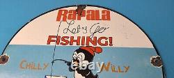 Vintage Rapala Fishing Lures Ad Sign Chilly Willy Porcelain Gas Pump Sign