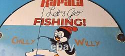 Vintage Rapala Fishing Lures Ad Sign Chilly Willy Porcelain Gas Pump Sign