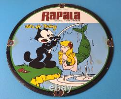 Vintage Rapala Fishing Lures Ad Sign Felix the Cat Porcelain Gas Pump Sign