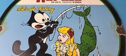 Vintage Rapala Fishing Lures Ad Sign Felix the Cat Porcelain Gas Pump Sign