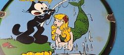 Vintage Rapala Fishing Lures Ad Sign Felix the Cat Porcelain Gas Pump Sign