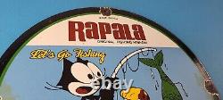 Vintage Rapala Fishing Lures Ad Sign Felix the Cat Porcelain Gas Pump Sign