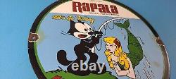Vintage Rapala Fishing Lures Ad Sign Felix the Cat Porcelain Gas Pump Sign