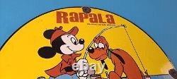 Vintage Rapala Sign Mickey Mouse Pluto Fishing Tackle Lures Gas Oil Pump Sign