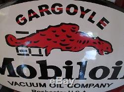 Vintage Rare Domed Mobiloil Gargoyle Vacuum Oil Gasoline Porcelain Sign
