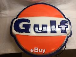 Vintage Rare GULF OIL GAS SIGN LIGHTED Original! WORKS with Extra Bulbs! 