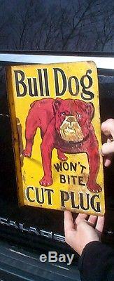 Vintage Rare Metal Bulldog Tobacco Flange Sign 14X9 Pipe/ Snuff Chewing/ Gas Oil