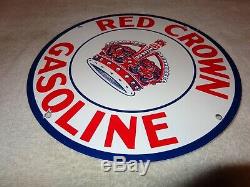 Vintage Red Crown Gasoline 11 3/4 Porcelain Metal Gas & Oil Sign! Pump Plate