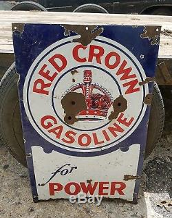 Vintage Red Crown Gasoline For Power Sign Service Station Gas Oil