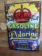 Vintage Red Crown Gasoline & Polarine Porcelain Gas Station Sign 12 X 8