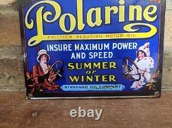 Vintage Red Crown Gasoline & Polarine Porcelain Gas Station Sign 12 X 8