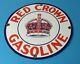 Vintage Red Crown Gasoline Porcelain Gas Motor Service Station Pump Plate Sign