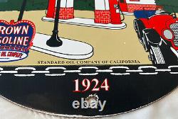 Vintage Red Crown Gasoline Porcelain Sign Gas Station Standard Oil Pump Plate