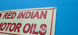 Vintage Red Indian Gasoline Porcelain Gas & Oil Native American Service 18 Sign