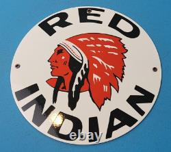 Vintage Red Indian Gasoline Porcelain Metal Gas Service Station Pump Plate Sign