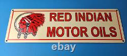 Vintage Red Indian Porcelain Large American Indian Service Station Gas Pump Sign